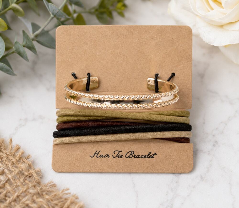 Francesca’s Collections 5-Piece Hair Tie Gold Rope Trim Bangle Bracelet Set NWT